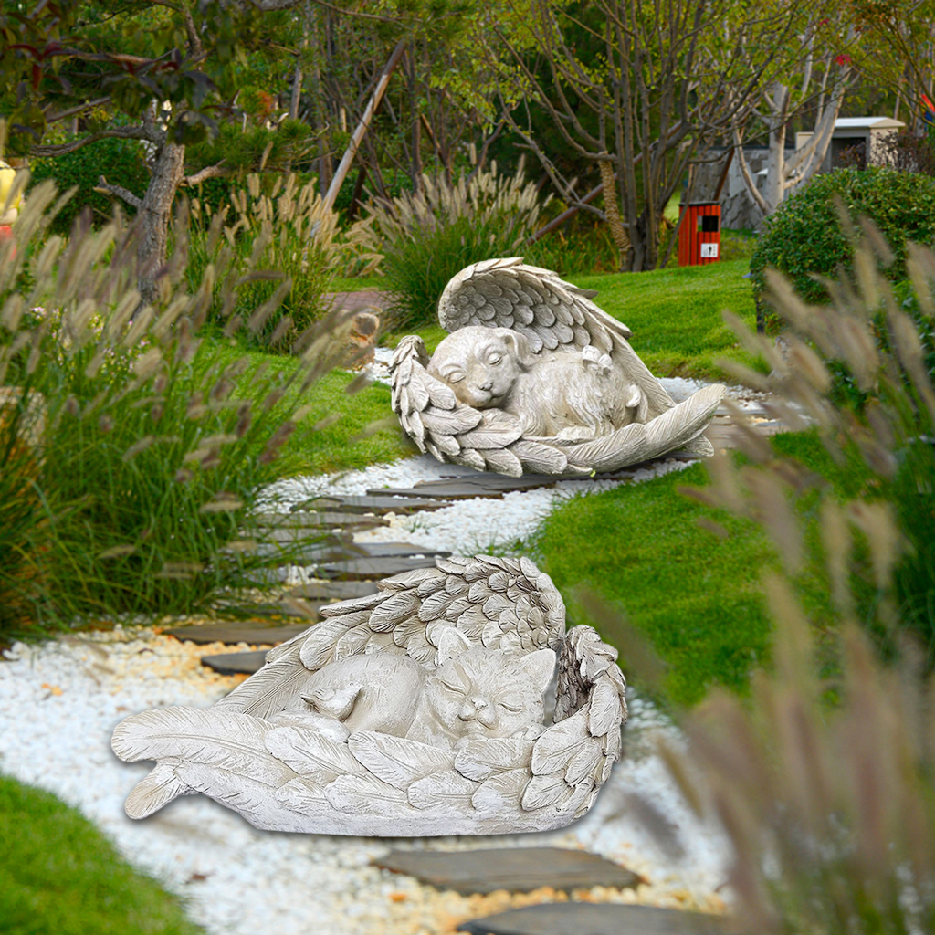 Angel Pet Cat/Dog Memorial Resin Statue, Angel Remembrance Gifts Grave Markers Pet Statue Memorial Ornament Garden Decor