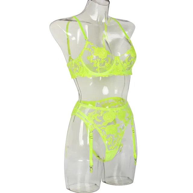 Sexy Neon Lime Floral Lace Garter Lingerie Set With Transparent Bra And  Boneless Lace Underwear Set For Women LJ201031 From Jiao02, $12.62