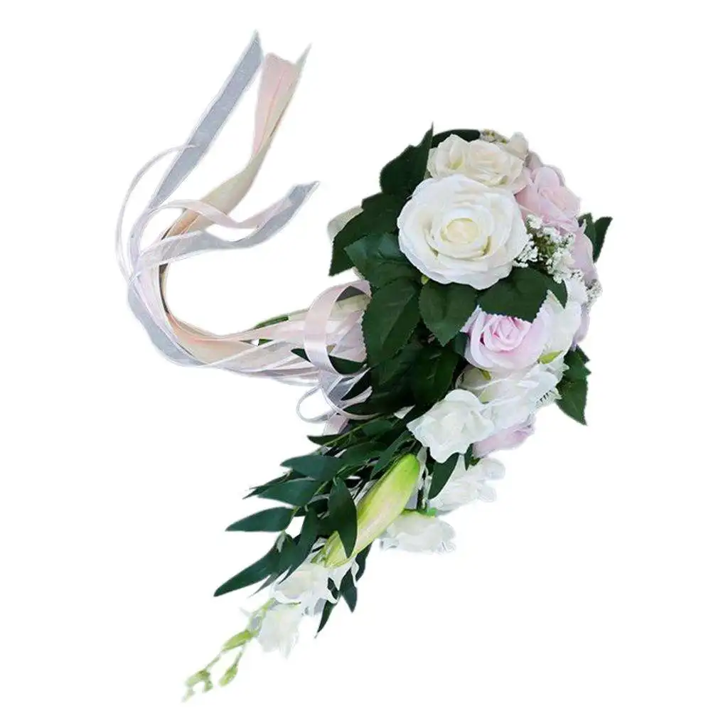 Artificial Rose Bouquet Floral Flowers Bridal Wedding Valentine`s Day Decor