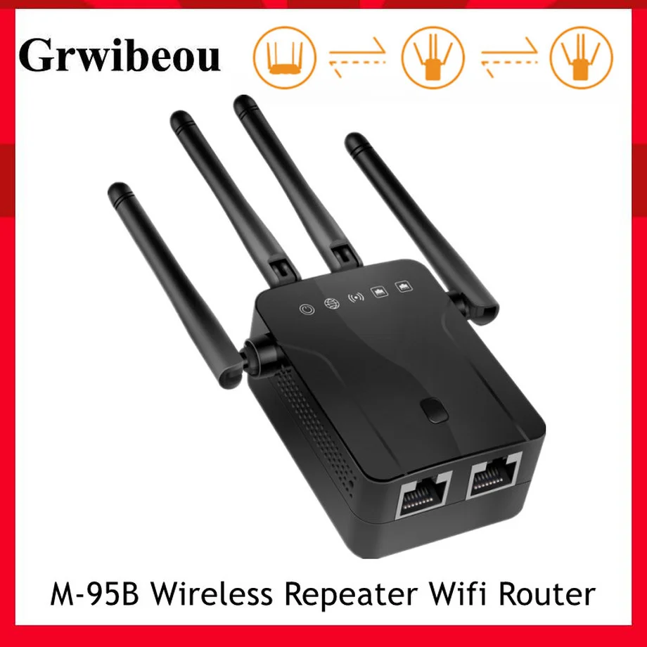 router amplifier Grwibeou M-95B Wireless Repeater Wifi Router 300M Signal Amplifier Extender 4 Antenna Router Signal Amplifier For Office Home high power wifi extender