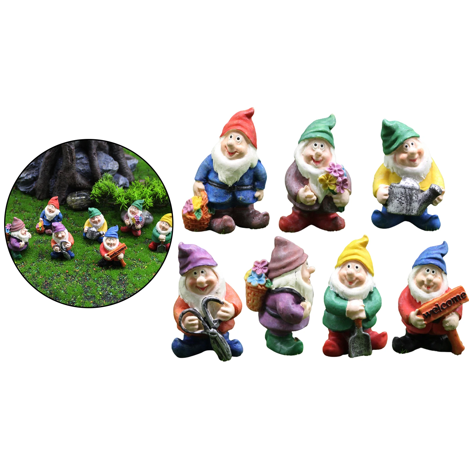 Seven Dwarfs Resin Mini Gnomes Statue Fairy Gardens Decoration Miniature
