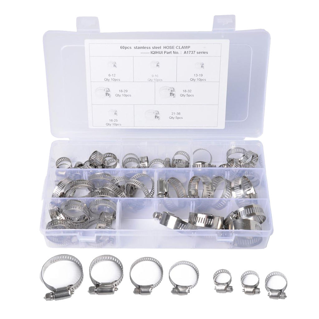 60X Rustproof Stainless Steel Oil Hose Clips Clamp Tubing Clip Clamps 6-38mm