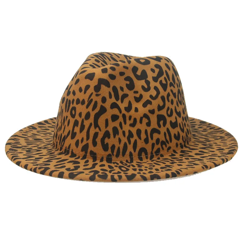 tan fedora Fedora Hats Leopard Print Camel Khaki Casual Western Cowboy Hat Streetwear Women Streetwear Hip Hop Women Hat Sombreros De Mujer best fedora hats