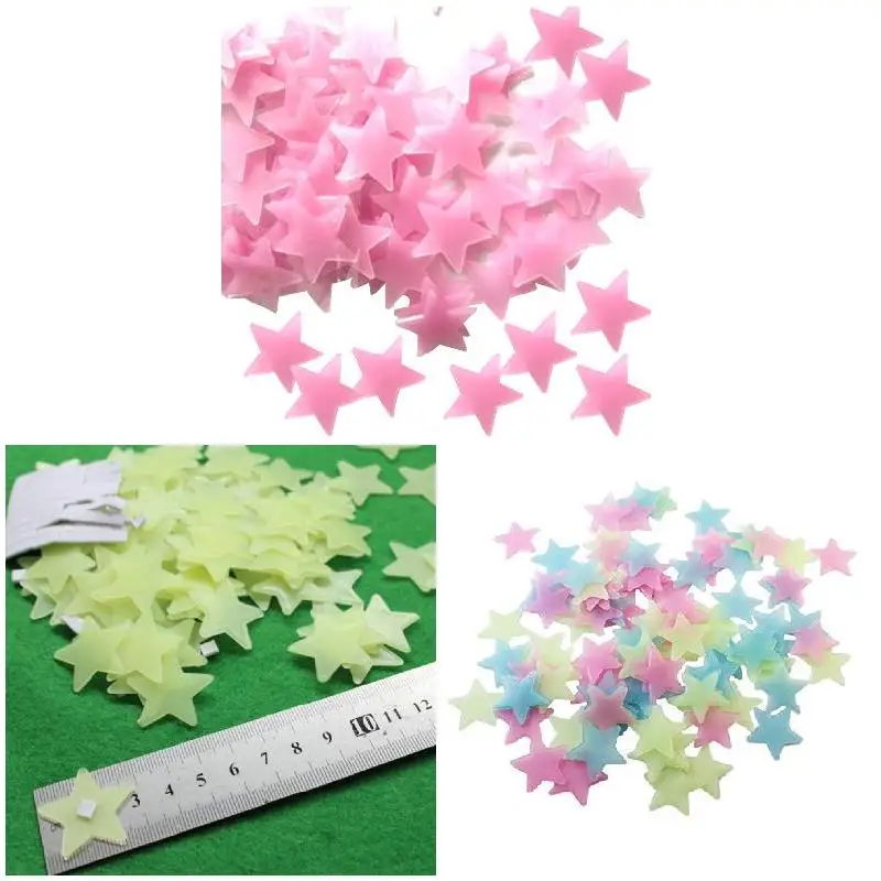 100 pieces of light-weight wall adhesives that glow in the dark, fluorescent color star decals for home decoration