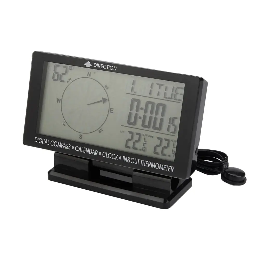 Car Digital Compass 4.6`` LCD Display Blue LED Backlight Clock In/Out Temperature Calendar Time Date