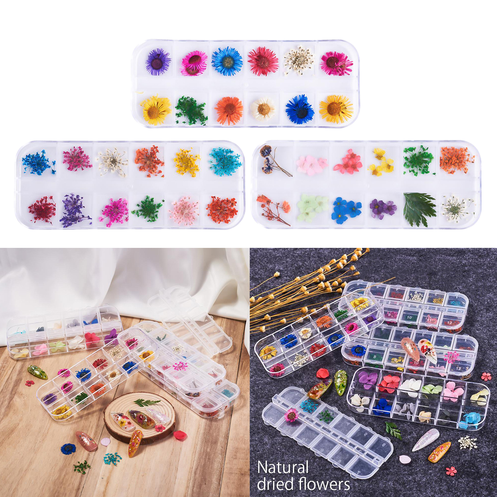 12 Color Real Dried Flowers 3D Nail Art Decor Design Manicure Accessories