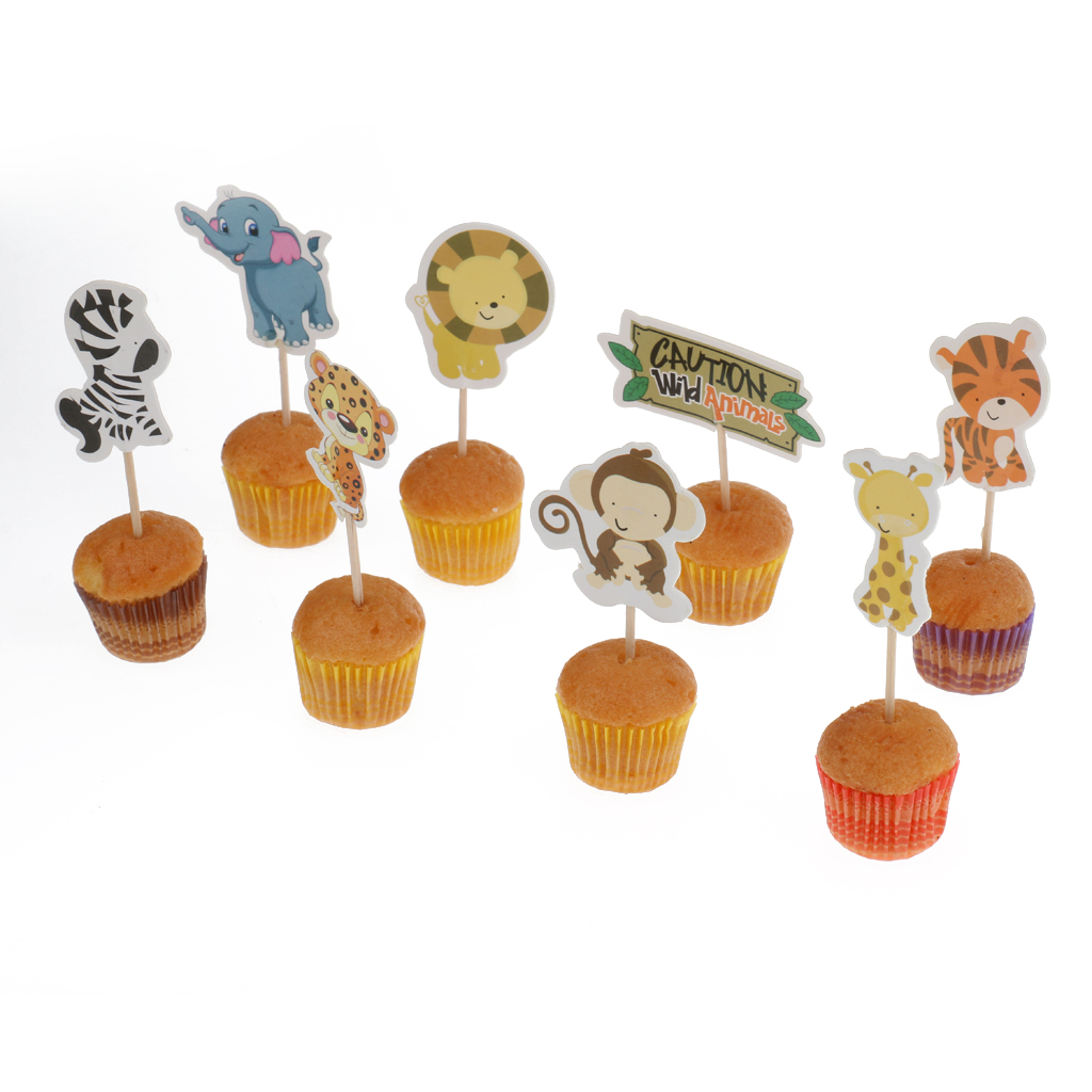 Pack of 24 Animal Style Cupcake Picees Toppers for Kids Party Baby Shower Decor