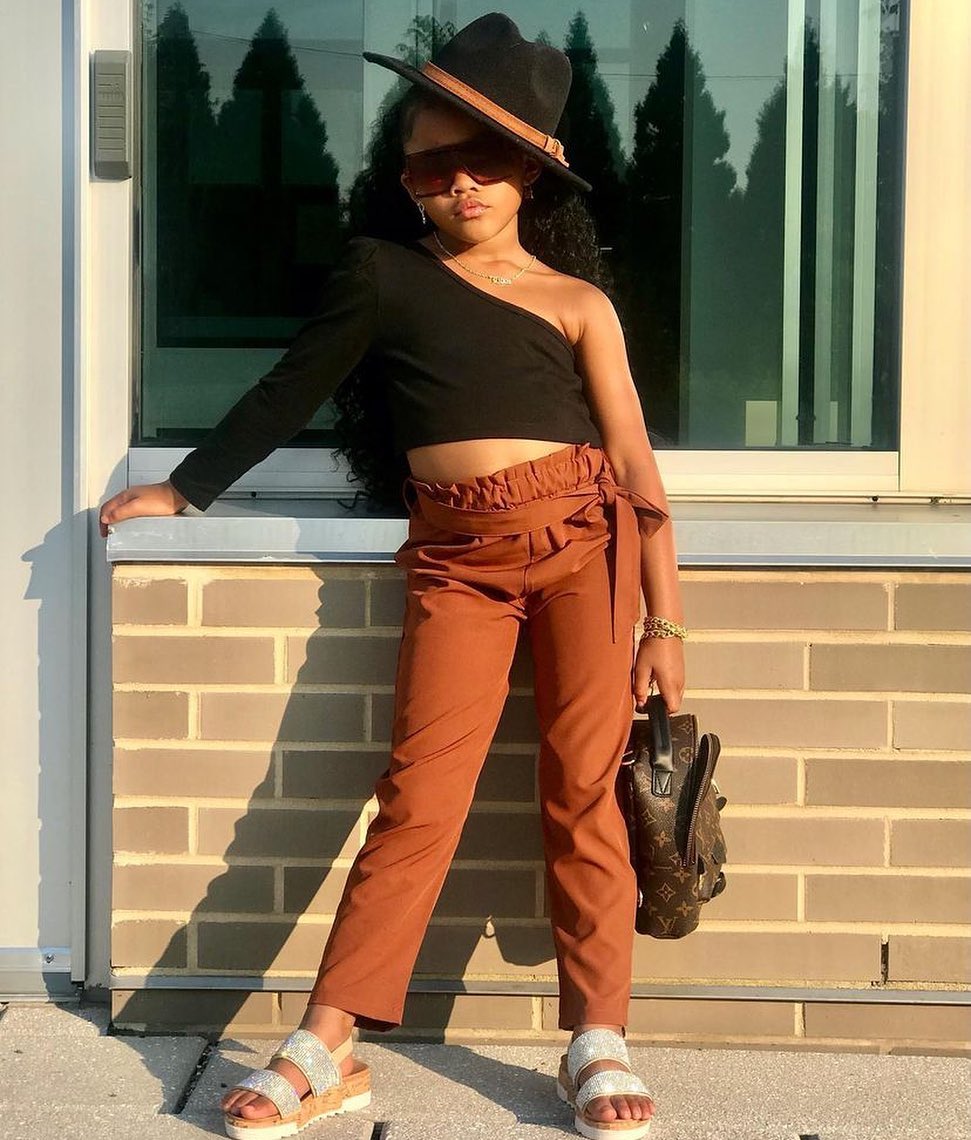 2-7Y Fashion Kids Baby Girl Clothes Set One Shoulder Black Long