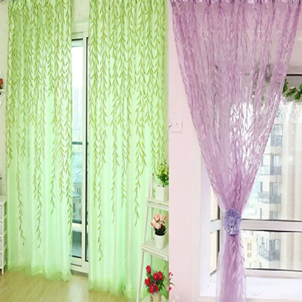 Panel Transparent tulle leaves Screening living Room Window Curtains Decor S 
