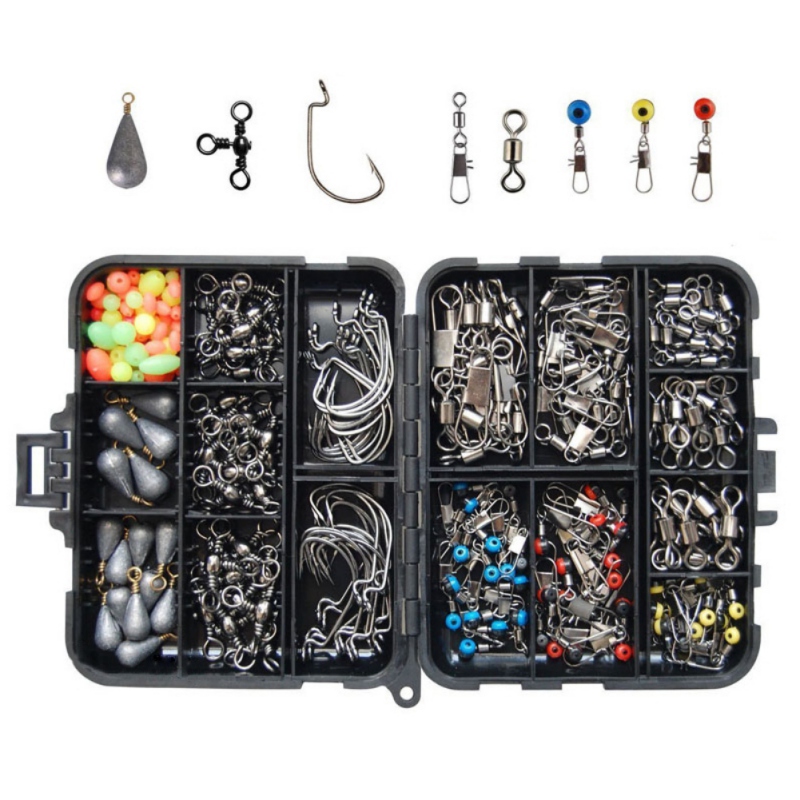 Acessórios de Pesca Chumbos de Pesca Conjunto com Caixa Equipamento de Pesca Caixa Gabarito Ganchos Pescaria Peso Snaps Quente 160 Pçs - Kit 1 Cheap Ferramentas de pesca