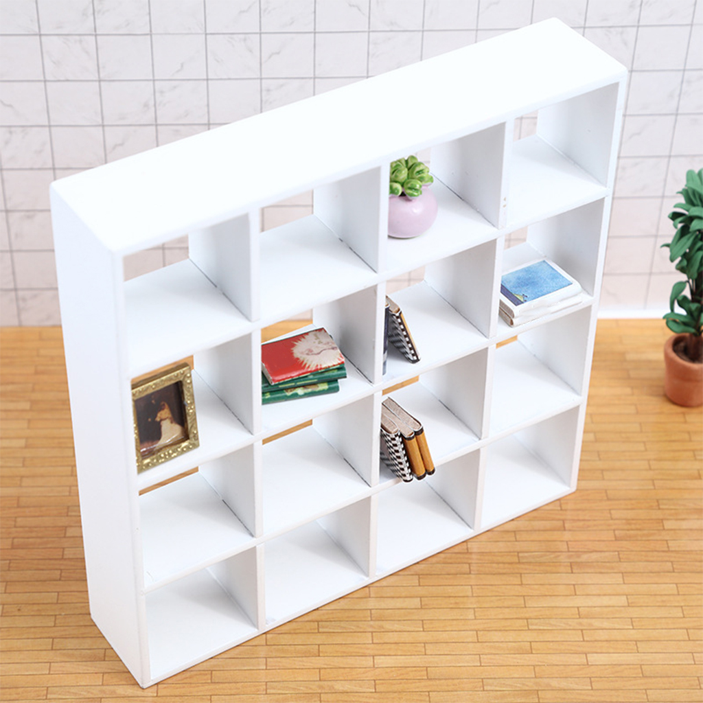 Handmade Mini Birch Wooden Storage Rack 16-Grid Display Shelf Bookcase Stand 1:12 Scale Dollhouse Furniture Ornament