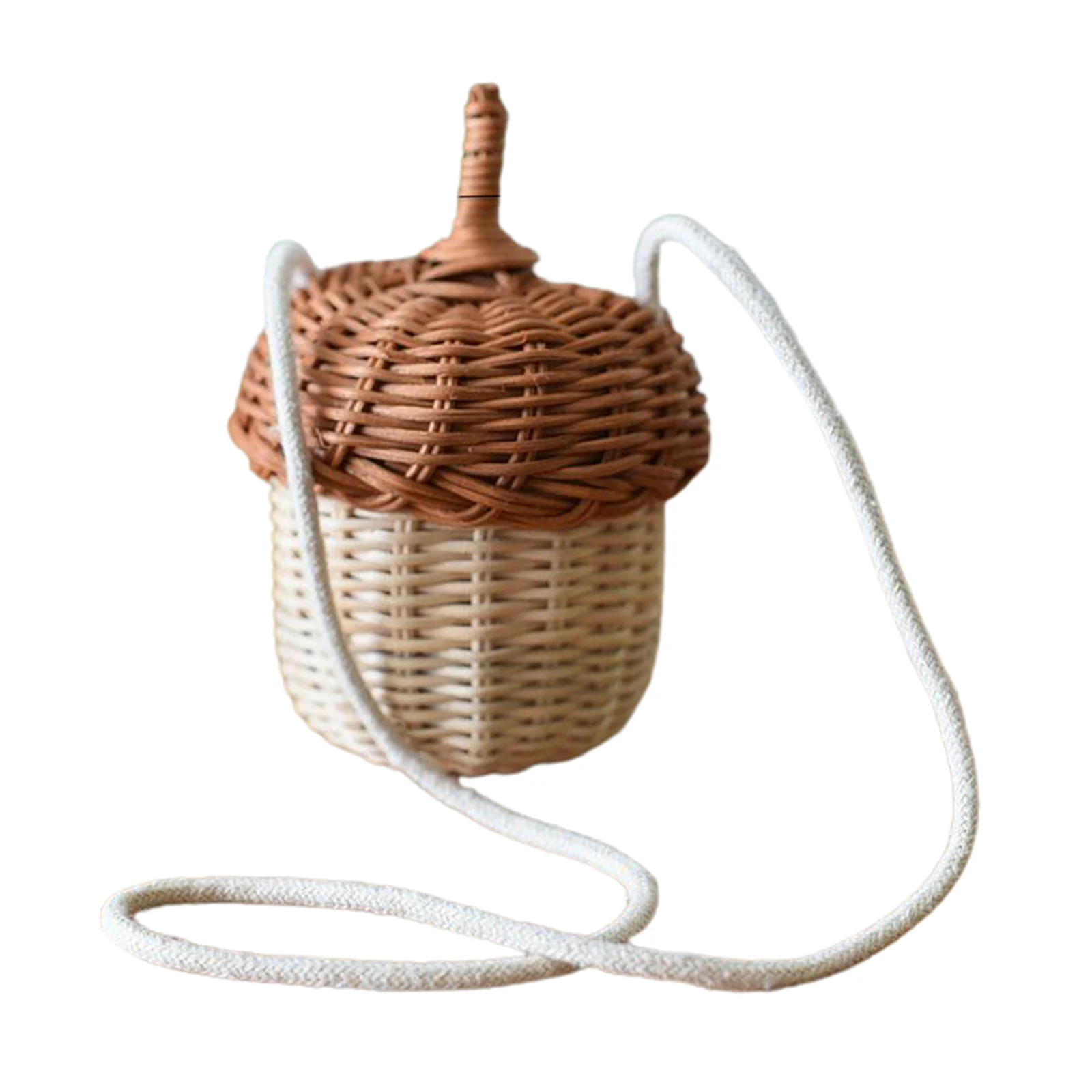 Handwoven Round Rattan Bag Bucket Tropical Beach Style Woven Shoulder Rattan Bag Photo Props