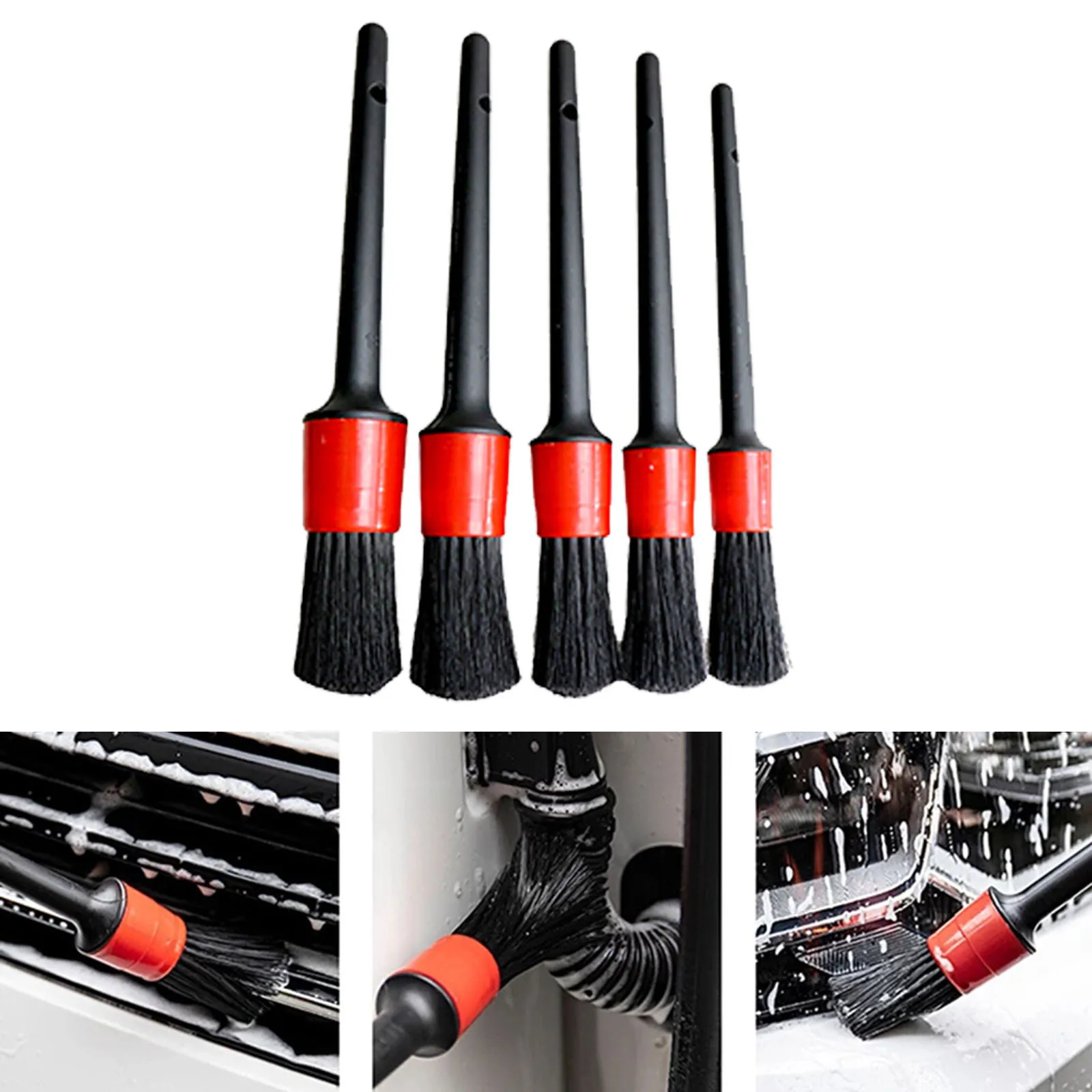 Automotive Detail Brushes Detailing Brush Set 5 Different Brush Sizes Plastic Handle Premium Natural Boar Hair