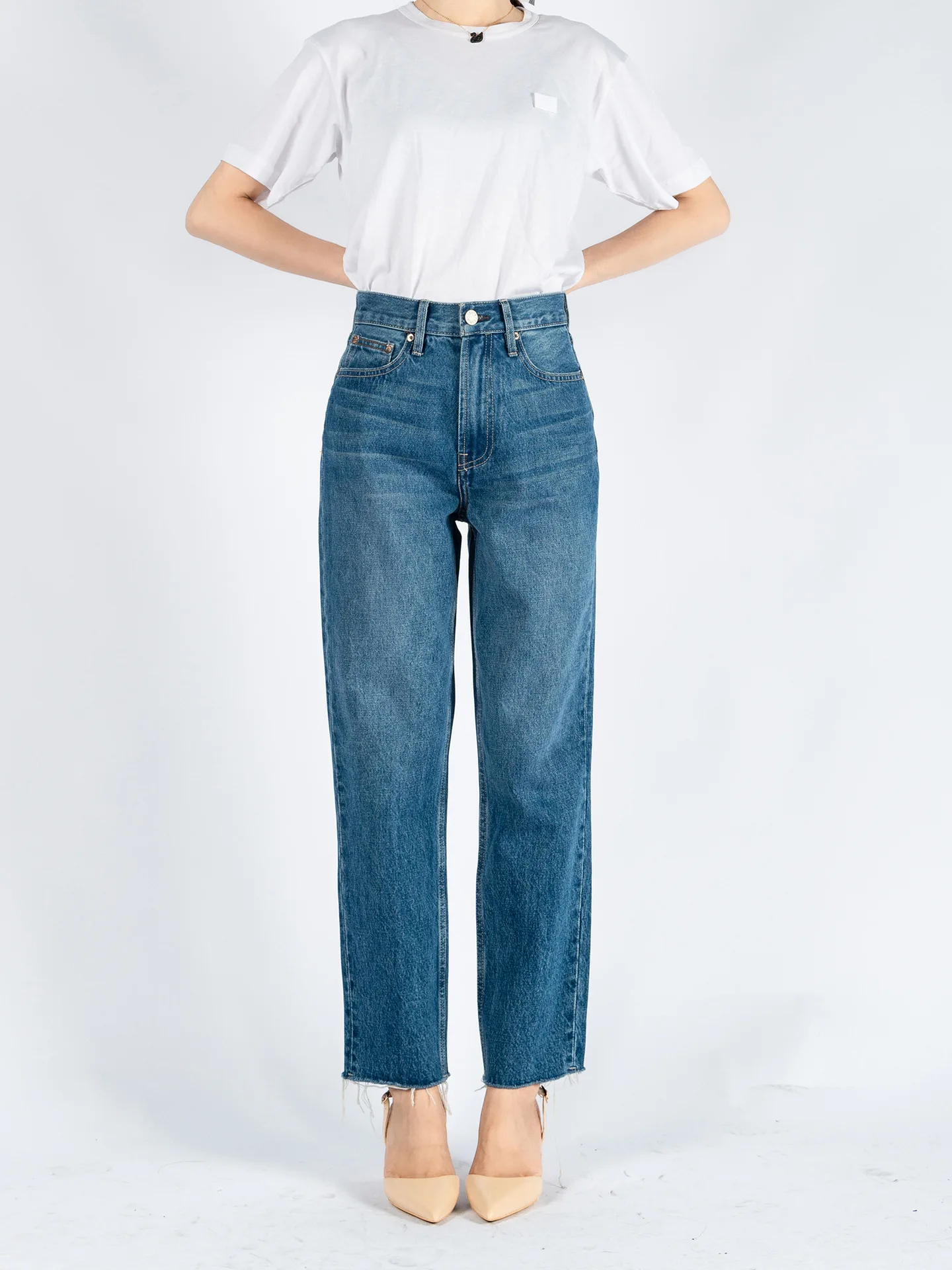gap jeans Women Jeans Pants 2021 Spring/Summer High Waist Retro Washed Blue Straight Calf Top Line Decorated Raw Edge Nine-point Jeans levis 501