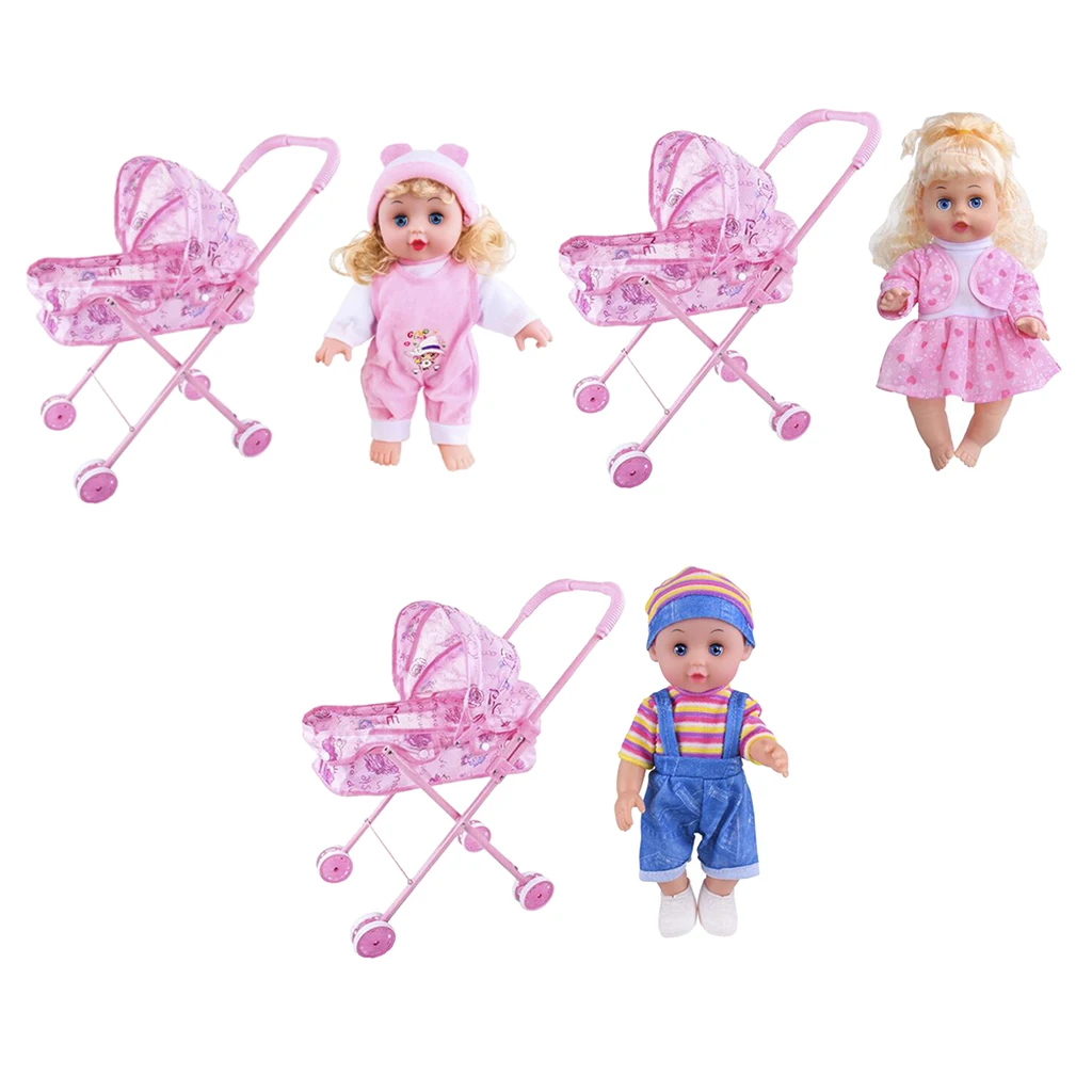 Baby Doll Stroller Toy Simulation Doll Gift Pretend Game With Music Age 3+