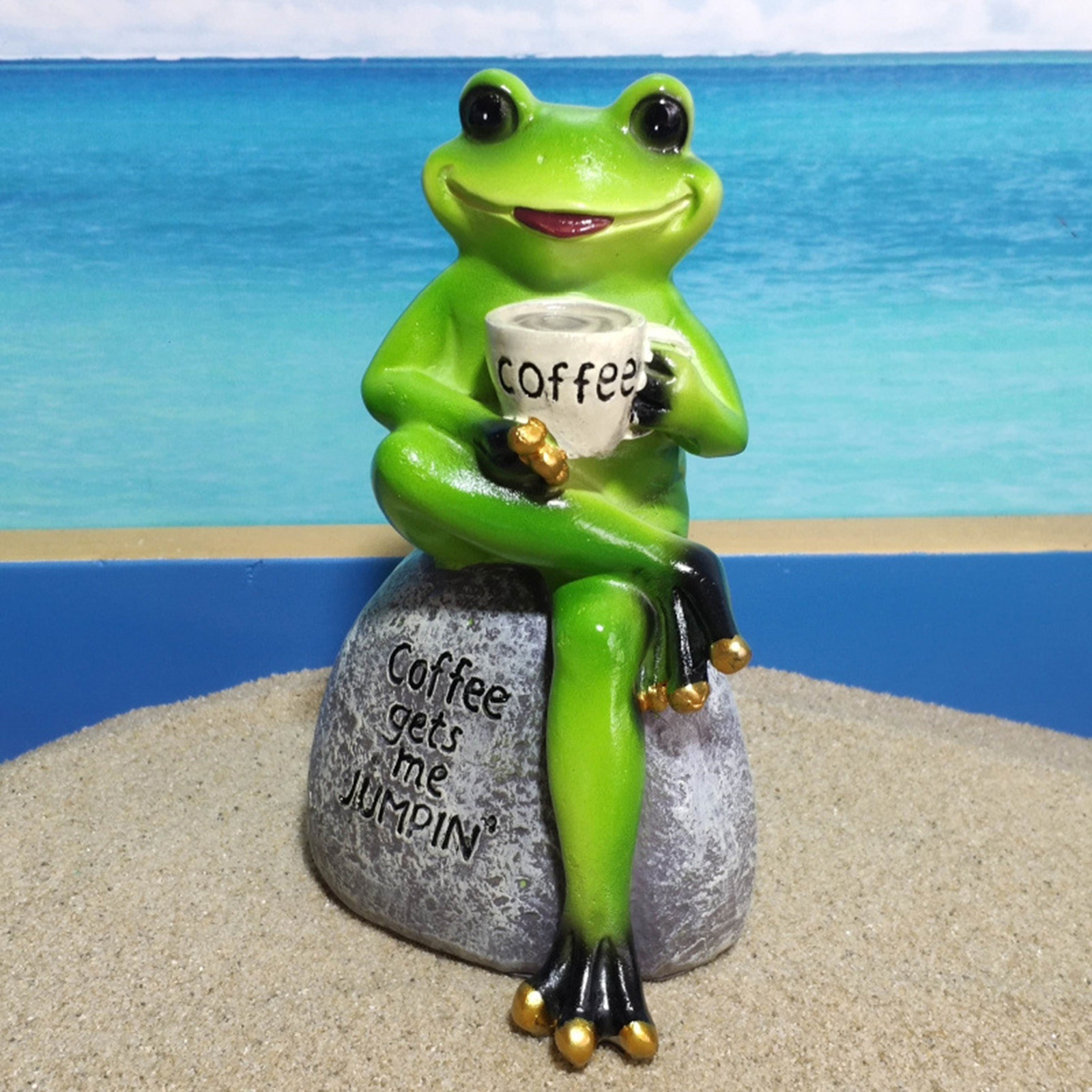 Green Frogs Figurines Handpainted Sculpture Artwork Table Top Ornaments Gift