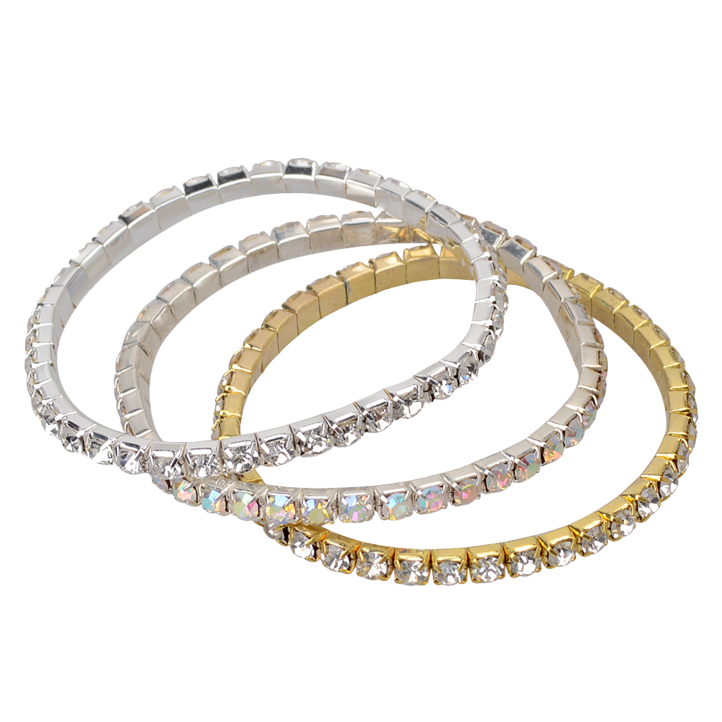 Elastic Bracelet Gold Silver 3 Pieces ,Diamond Charms Jewelry Wristband Stretch Bracelets ,for Women Simplicity