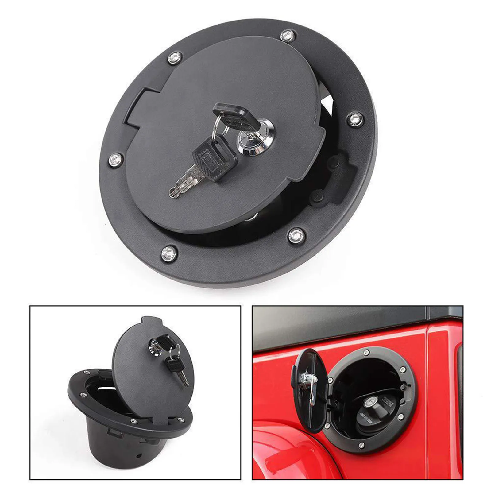 Locking Gas Fuel Filler Door Cover for Wrangler JK Door,Gas Tank Door Cover Auto Accessories Black