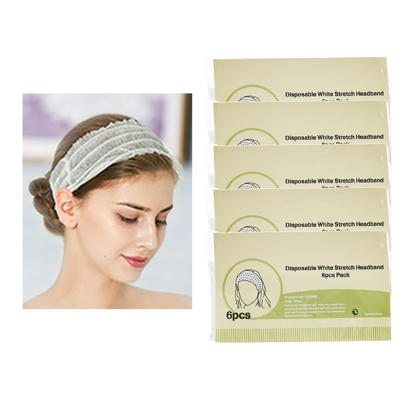 30Pcs Disposable Spa Facial Headbands Non-Woven Cloth Hair Band Soft Skin Care for Women Girls Makeup Bathroom Supplies White