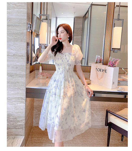 Floral Midi Dress Puff Sleeves | Elegant Sweet Princess