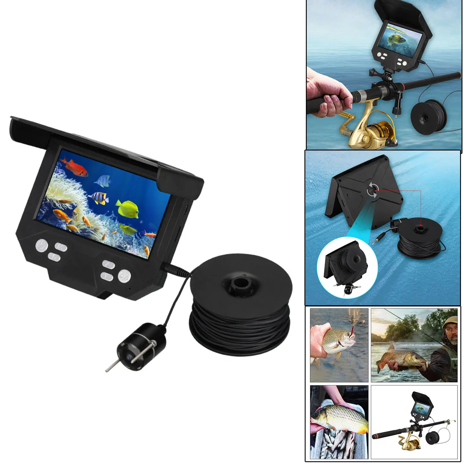 Fish Finder Camera, 4.3inch LCD Monitor, 30M Depth, Tackles Infrared LED Light Night Visible Underwater Fishing Detector