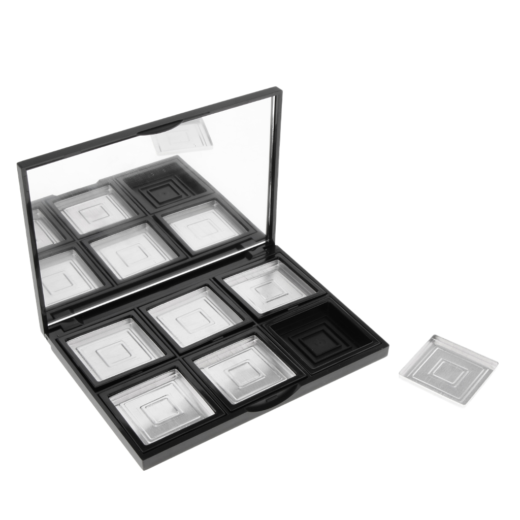 6 Grids Cosmetic Empty Palette with Pans Box Eyeshadow Powder Blusher Lipstick Makeup Case Highlighters Container Mirror Inside
