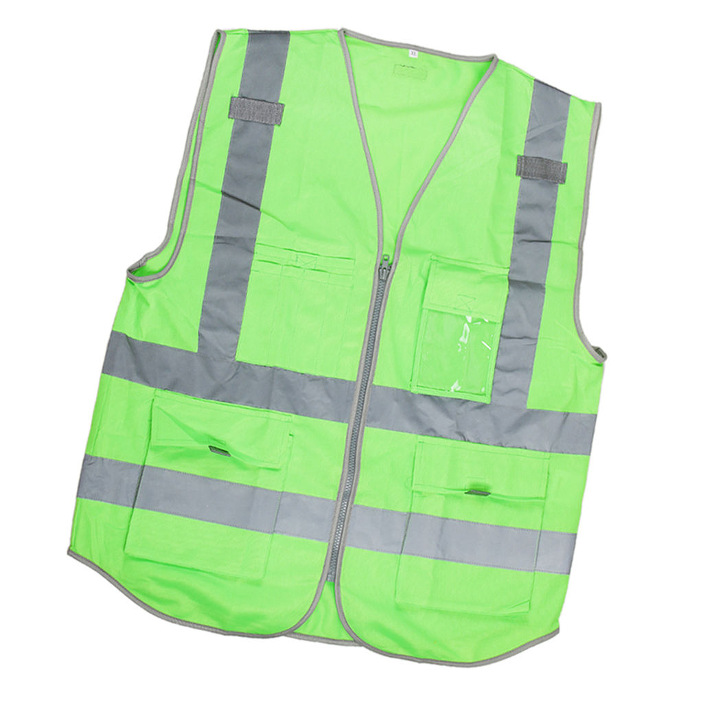 High Visibility Zippered Front Safety Vest with Reflective Strips, Outdoor Security Work Tops