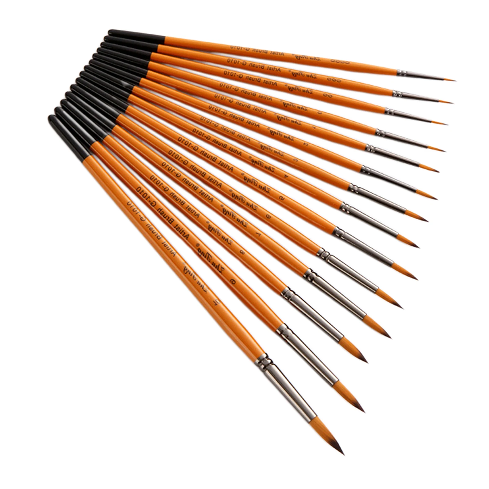 14Pcs/Set Wooden Handle Nylon Hair Artist Paint Brushes for Acrylic Watercolor Oil Painting Supplies Art Craft Kit
