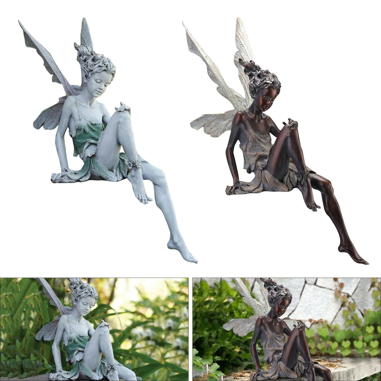 Resin Sitting Fairy Statue Garden Ornament Porch Sculpture Yard Craft Landscaping for Home Garden Decoration