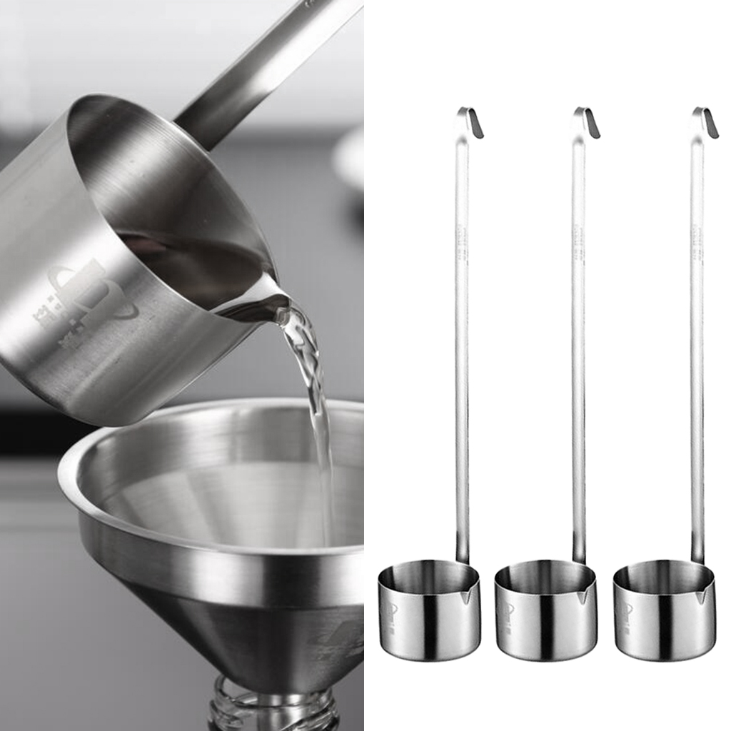 Set of 3 Wine Dipper Beer Pouring Measure Spoons - Hanging Sauce Ladle with Hook - 50ML
