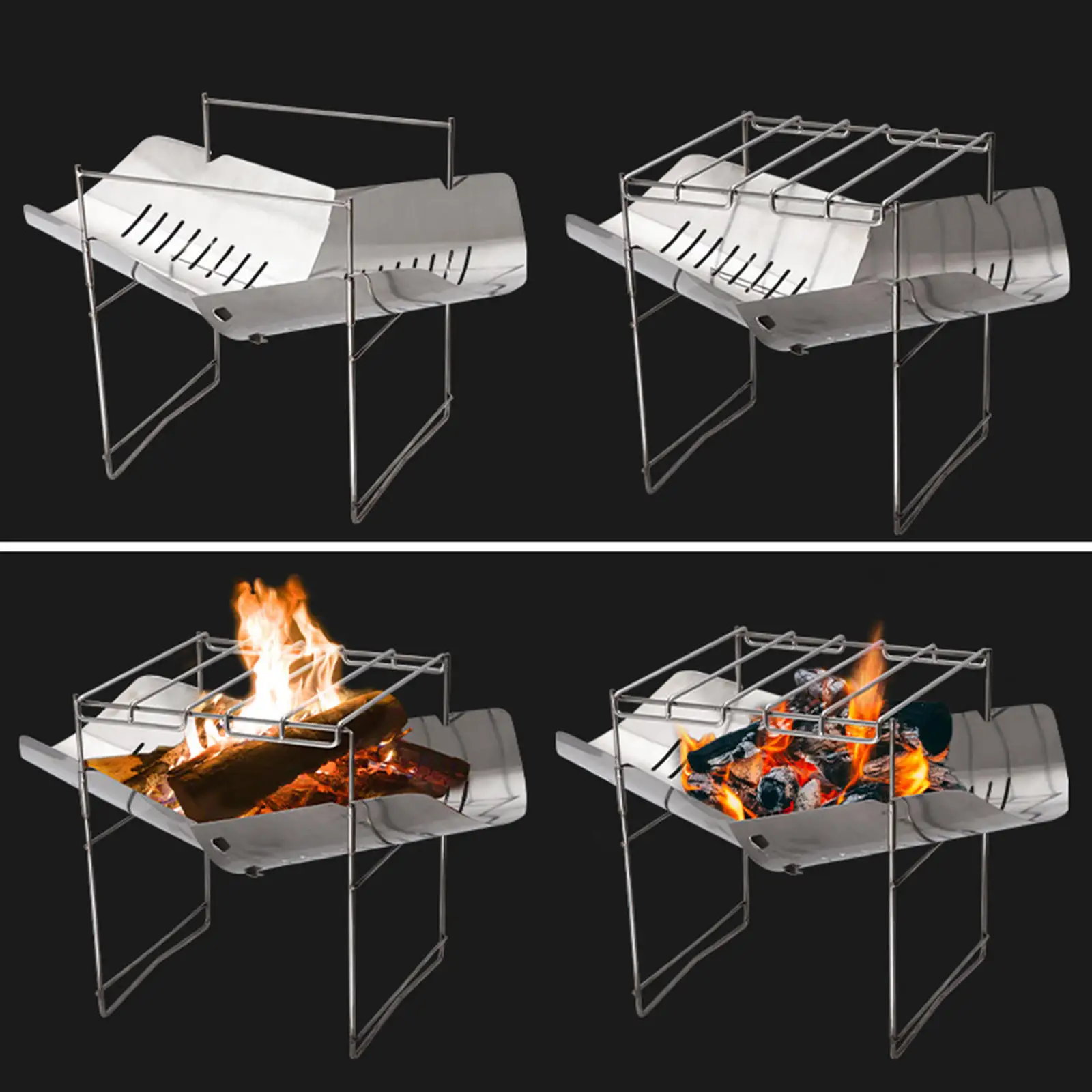 Portable Outdoor Folded Campfire Cooking Firepits Stove Rack for Hunting Barbecue BBQ Hiking Garden Camping