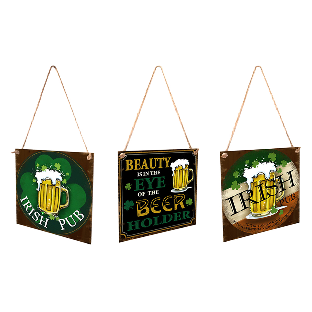 Vintage Style Wood Irish Pub Sign Kitchen Bar Hanging Wall Decor 15x15cm