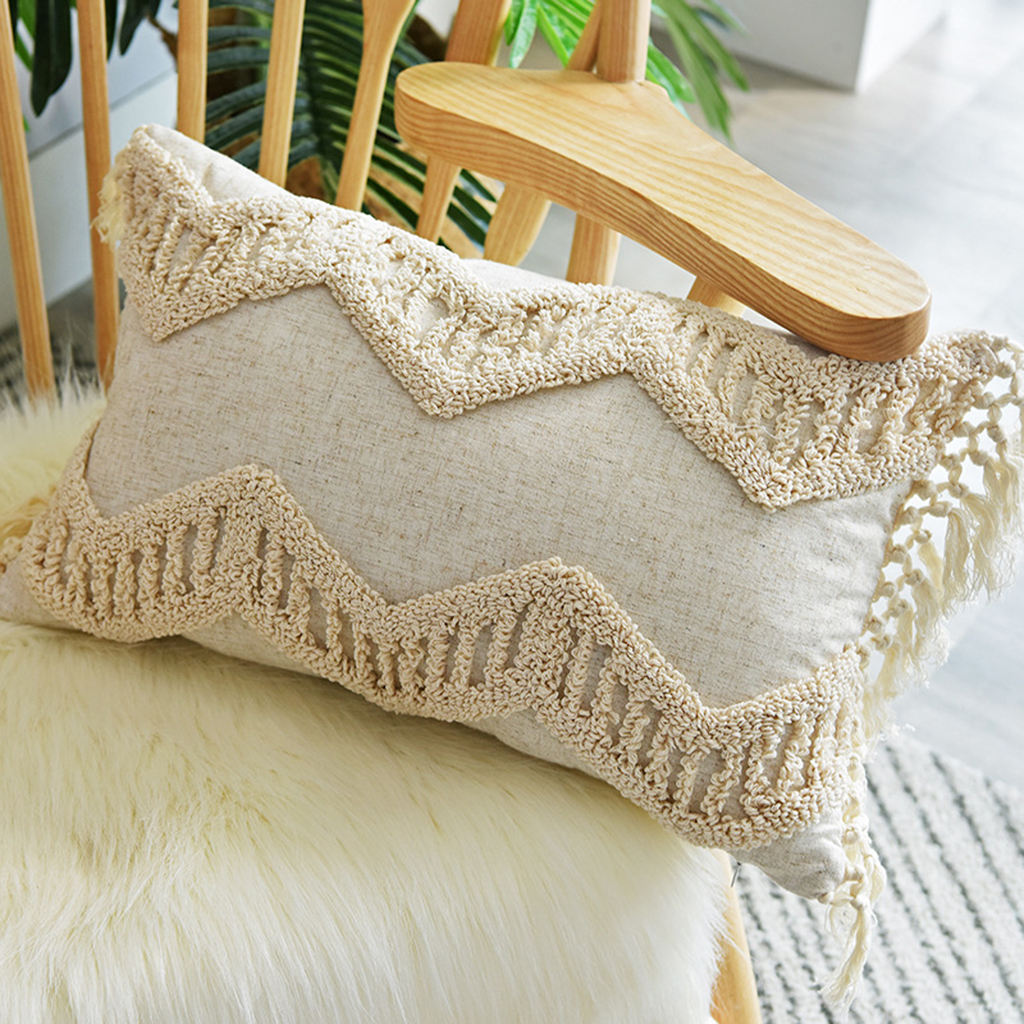 Decorative Throw Pillow Covers Cotton Tassel Bed Bedroom Rectangle Square Cushion Cover Tufted Woven Pillow Case Decoration