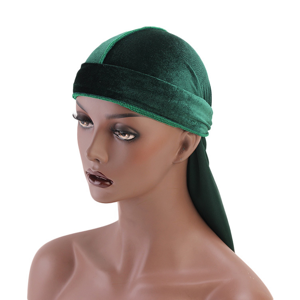 Men's Elegant Velvet Bandana Hat Long Tail Headwear Beanie Cap Chemo Hat