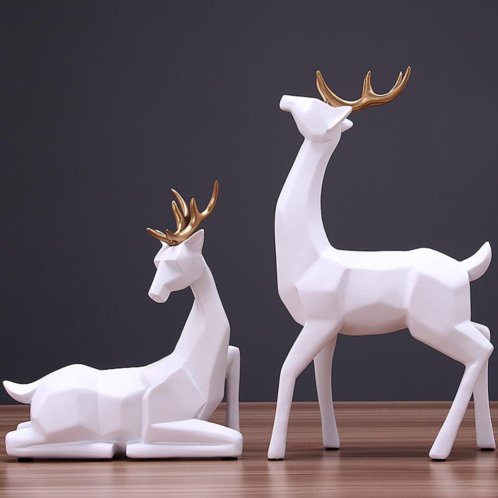 Resin Deer Statue Reindeer Sculpture Decoration Nordic Home Decor Figurines for Home Office Shopwindow Decoration Oranment