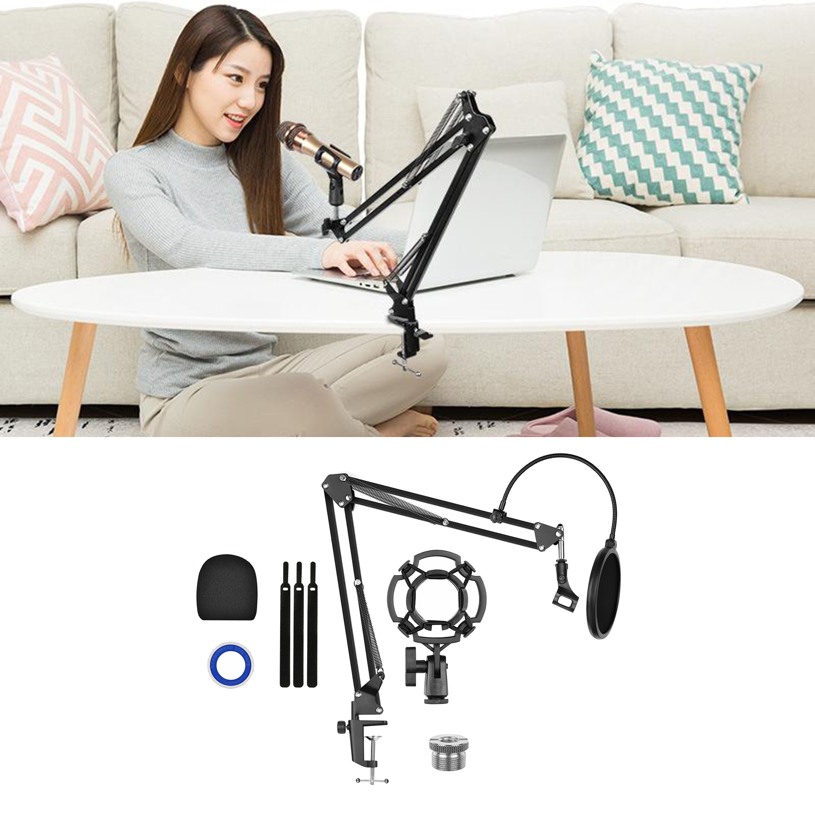 Microphone Arm Stand, Adjustable Suspension Boom Scissor Mic Stand, 3/8