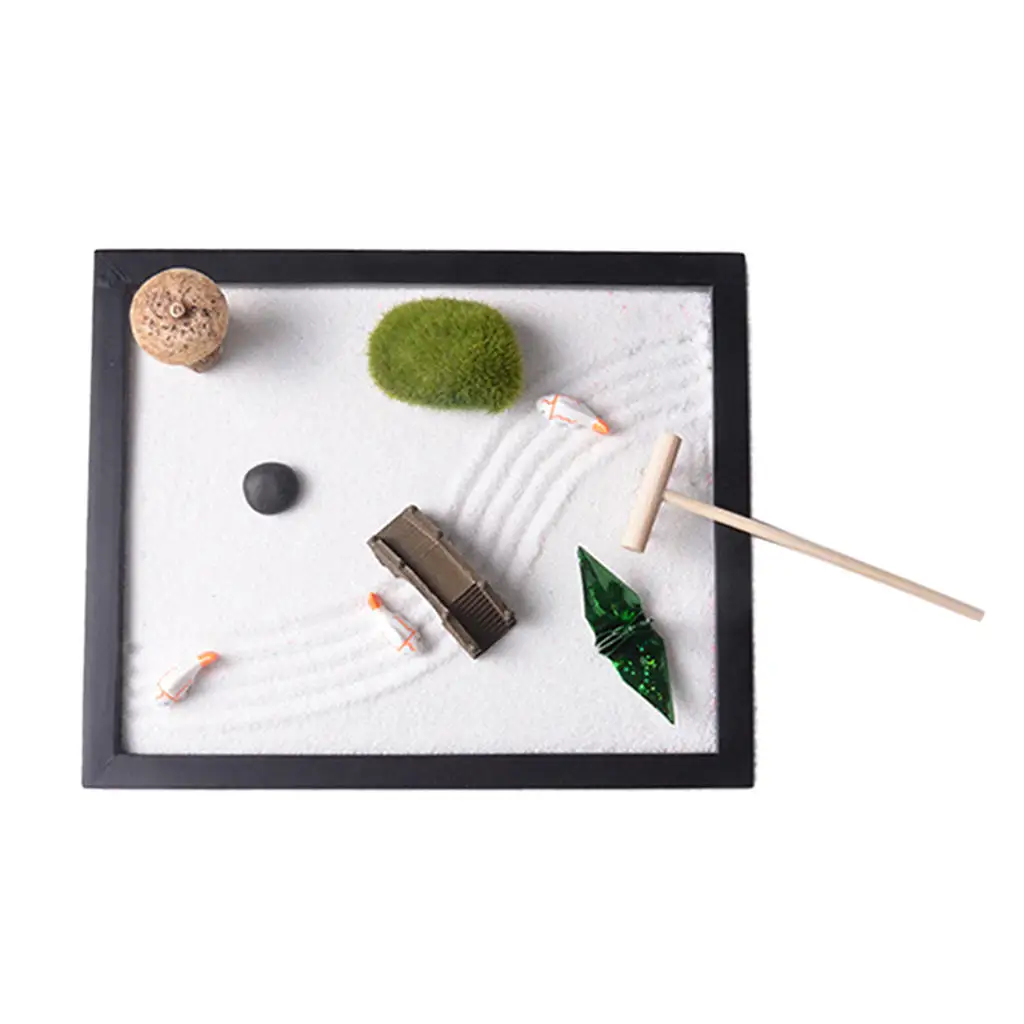 Zen Garden Set-Sand, Bridge, Chair, Paper Crane, Sand Tray Micro Landscape