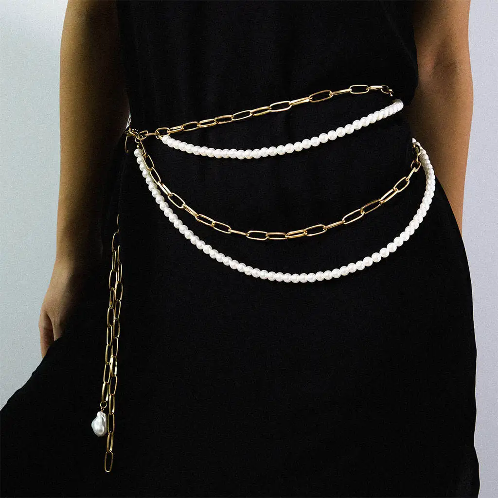 Rock Punk Multilayer Waist Belt Beach Coat Outfits Keychain Body Belly Long Chain for Women Lady Props