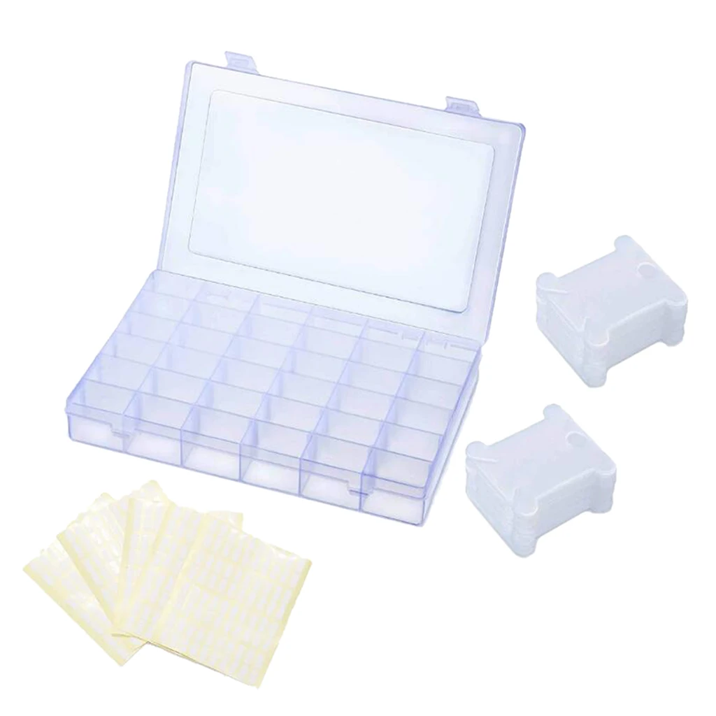 Adjustable Grids Storage Case with 100 Floss Bobbins and 5 Sheets Marking Stickers