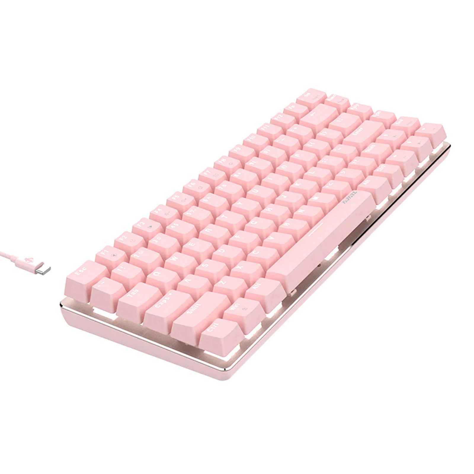 Pink Gaming Wired Keyboard 82 Keys Mini Compact 82 Keys Layout White Backlit Keyboard for Desktop Gamer Daily Use