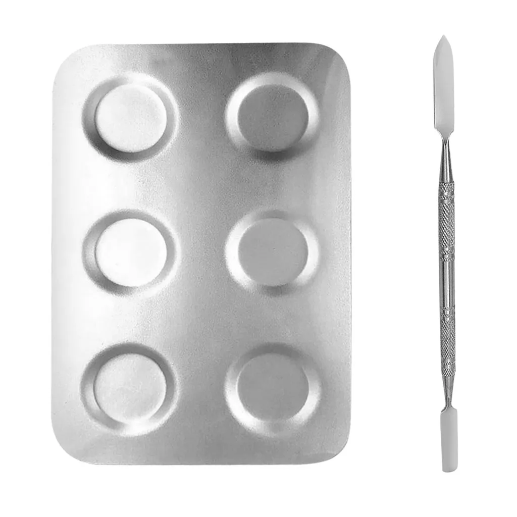 Makeup Tools Mixing Palette Spatula Square 6-well Cosmetic Blending Plate Stainless Steel