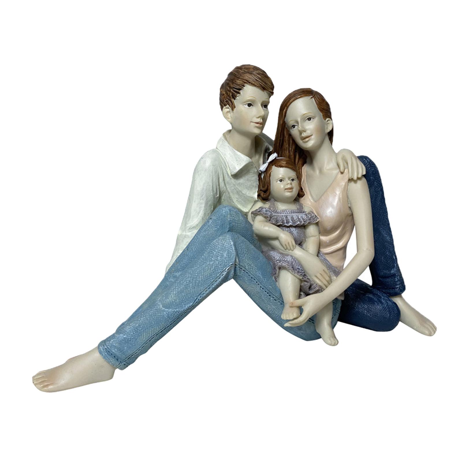 Holiday Family Sculpture Handmade Resin Parents Statue Daughter Gift Birthday Son Ornament Craft Room Decor Wedding Anniversary