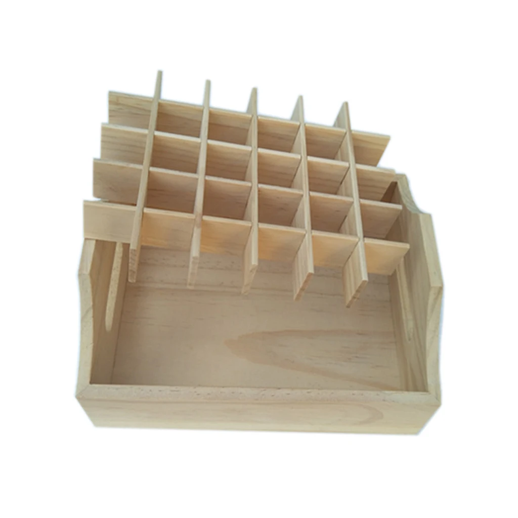 30 Grids Essential Oil Storage Box Wooden Holder Display Case with Handle Organizer Tray For 20ml Bottles, Natural Pine Wood