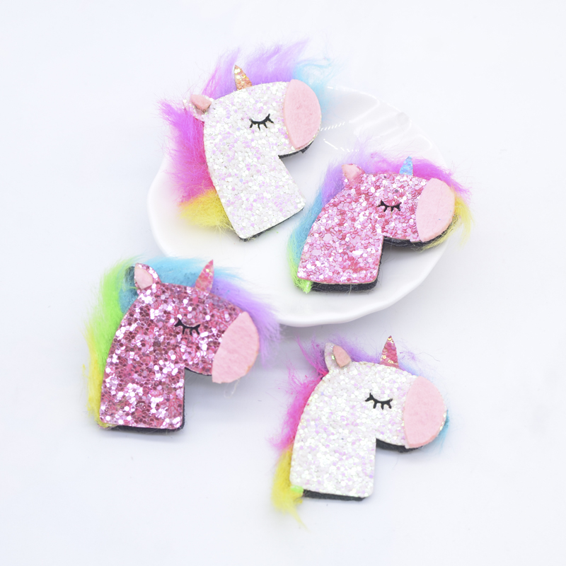 10 Stück 45 mm gepolsterte Glitzer-Leder-Bunte Mähne-Einhorn-Applikationen für DIY-Hut-Dekor-Patches, Kopfbedeckung, Haarspangen, Schleifen-Zubehör – Detail 1