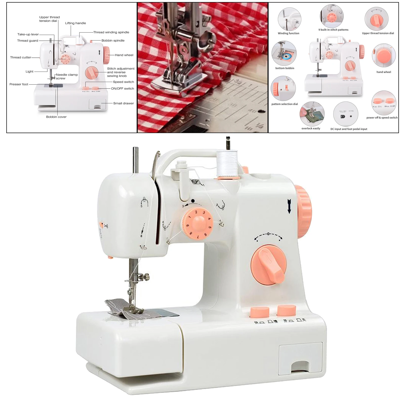 Mini Electric Sewing Machine Double Speed Adjustment With Light Household Portable Needlework Handheld Sewing Machine