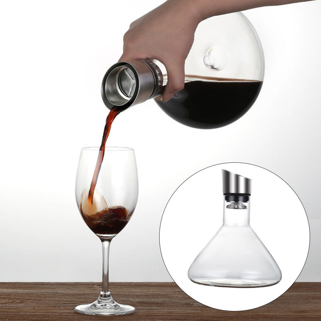 Crystal Glass Wine Decanter with Aerator Household Large 56 oz Home Kitchen Entertaining Drinkware Tools Wine Breather Carafe