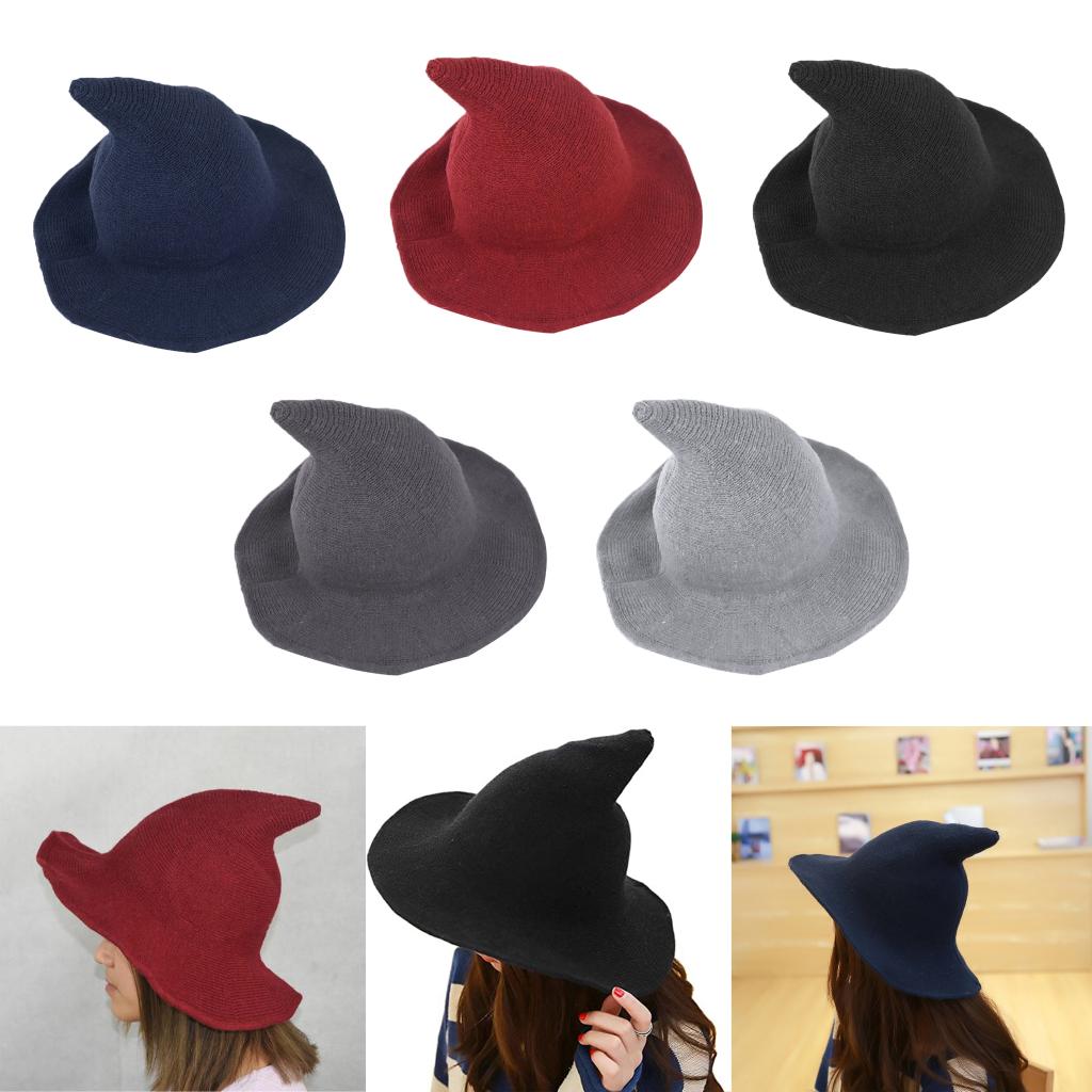 Women Modern Wool Witch Hat Foldable Costume Pointed Hat Halloween Party Hats Warm Autumn Winter Cap