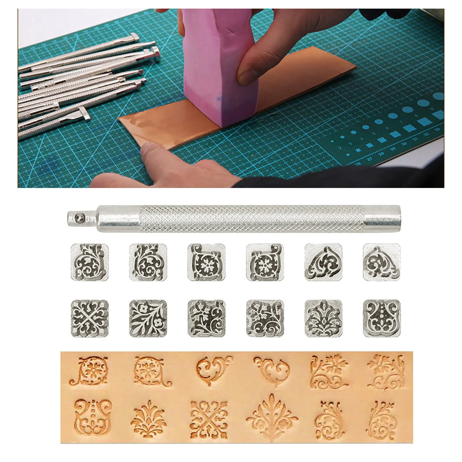 12 Styles Leather Craft Stamps Set Leathercraft Working Saddle Making Tools Carving Solid DIY Printing Clouds Stamping