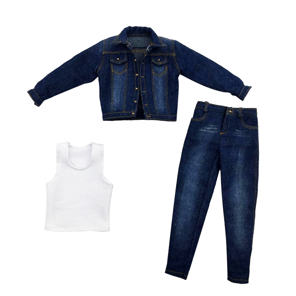1/6 Man Flexible Muscular Body Shirt Denim Pants Overcoat for 12'' TBLeague