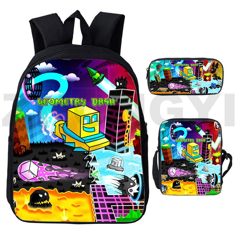 novo jogo polegada geometria traço mochila anime harajuku grande capacidade crianças meninos mochila homens saco de lona da forma da senhora